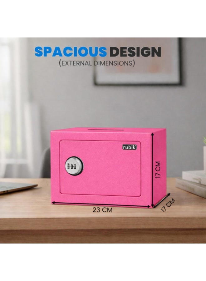 روبيك خزنة صغيرة أساسية بفتحة إيداع، مزودة بقفل رقمي مكون من 3 أرقام، قابلة للتركيب على الحائط أو الأرض، مصنوعة من الفولاذ ومبطنة ببطانة ناعمة، لحفظ الأشياء الثمينة الصغيرة RB-17N-SL (17×23×17 سم) وردي - Image 2